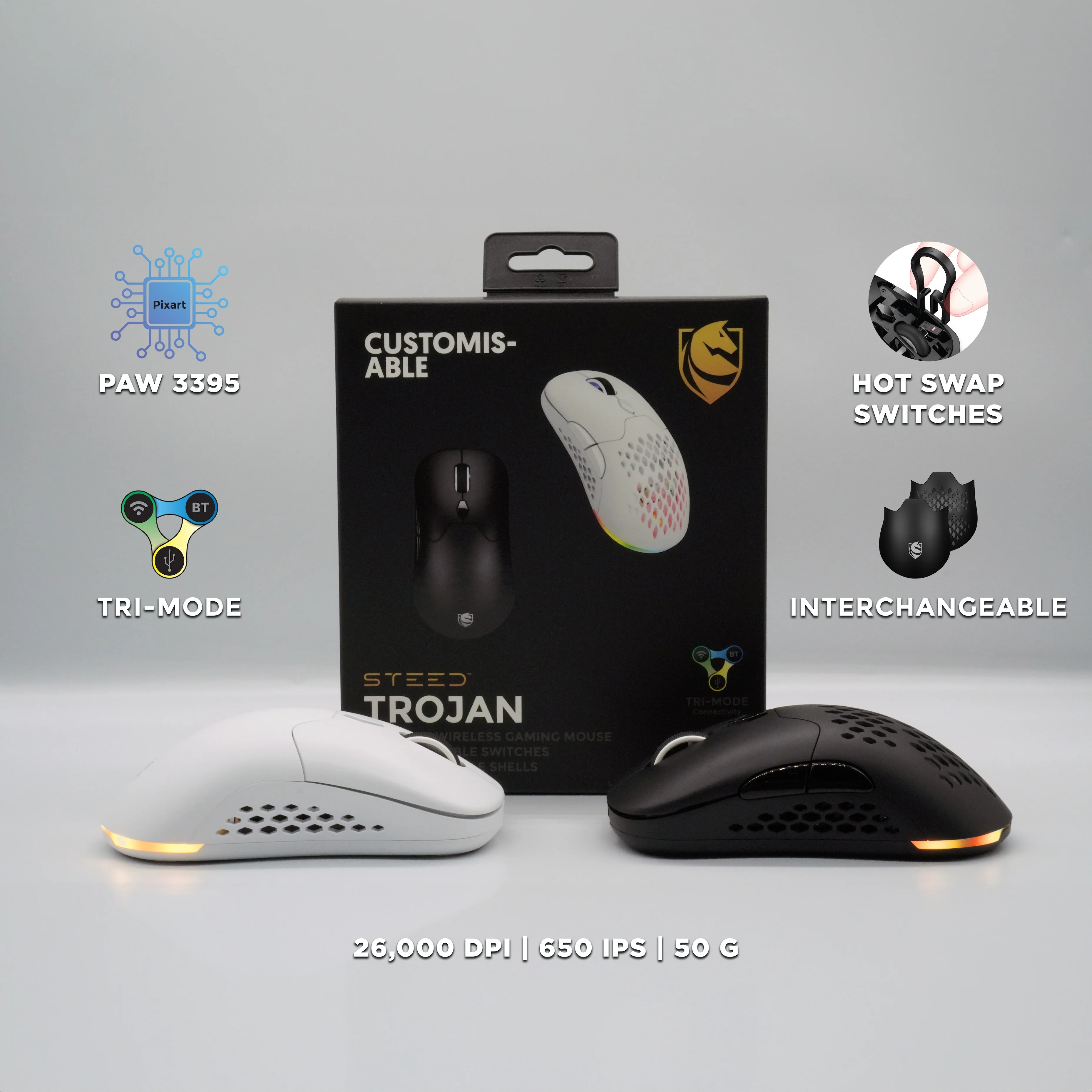 TROJAN Customisable TRI-Mode Gaming Mouse - Image 10